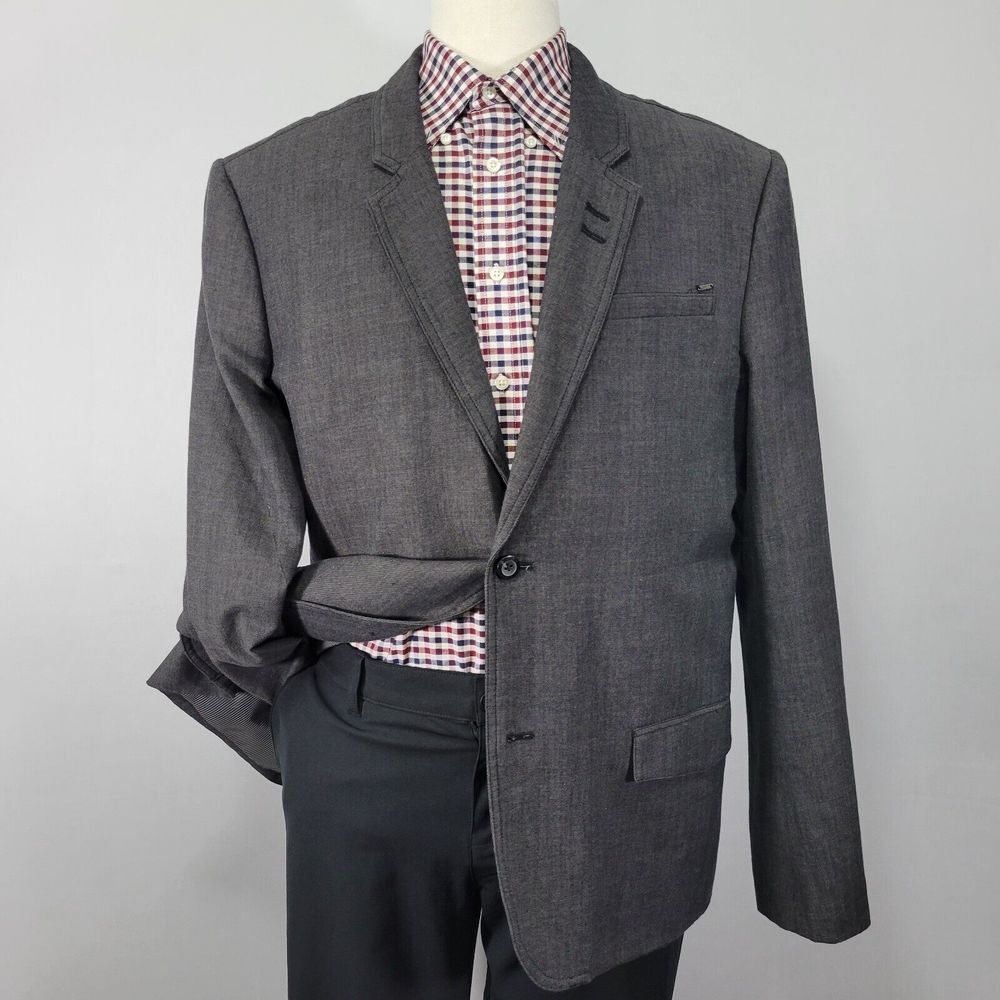 GUESS Men's Sport Coat Blazer Two‎ Button CH Gray Twill Cotton Size XXL